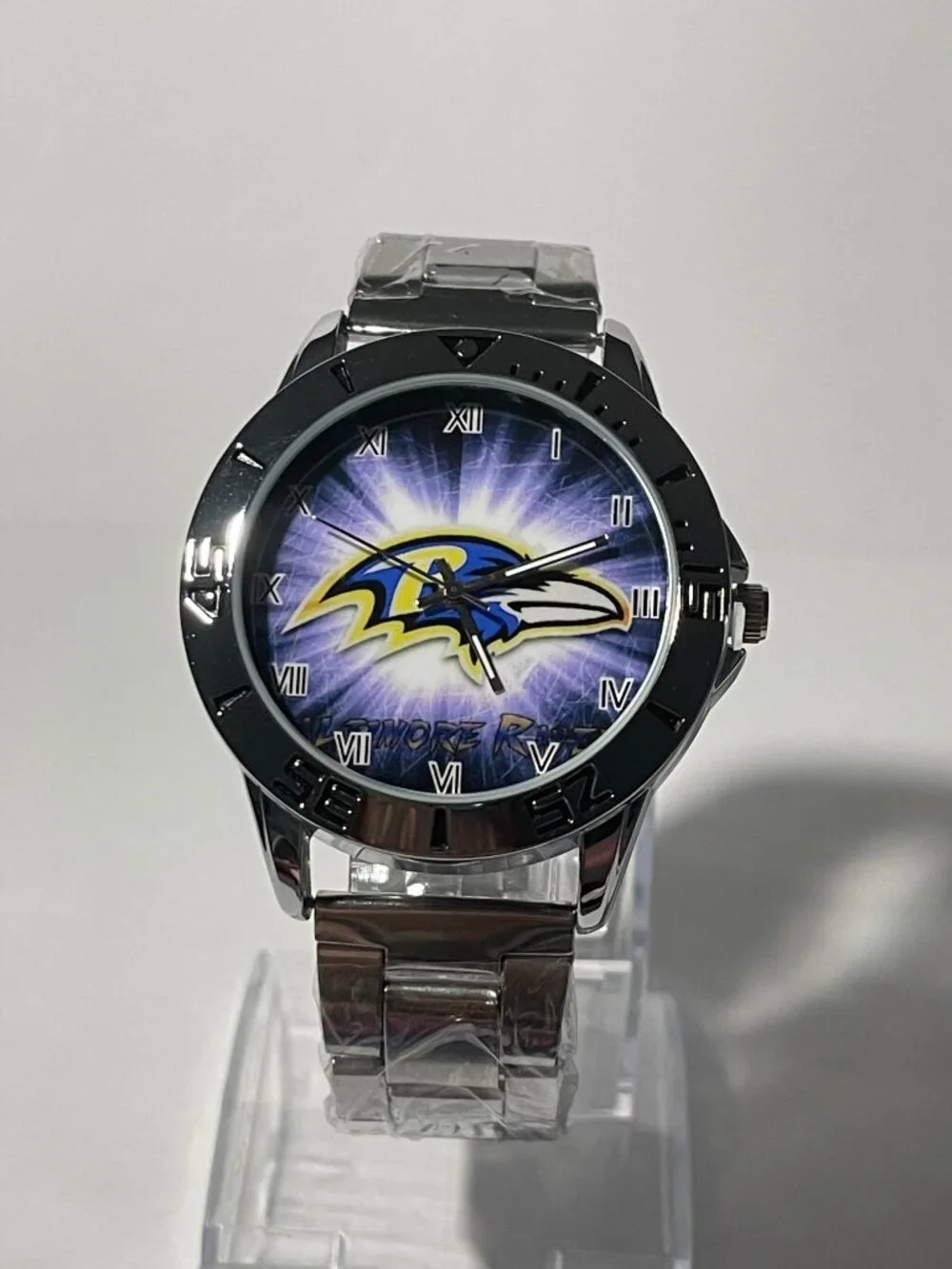 Baltimore Ravens NFL Team Logo Men's Stainless-Steel Silver Watch NEW